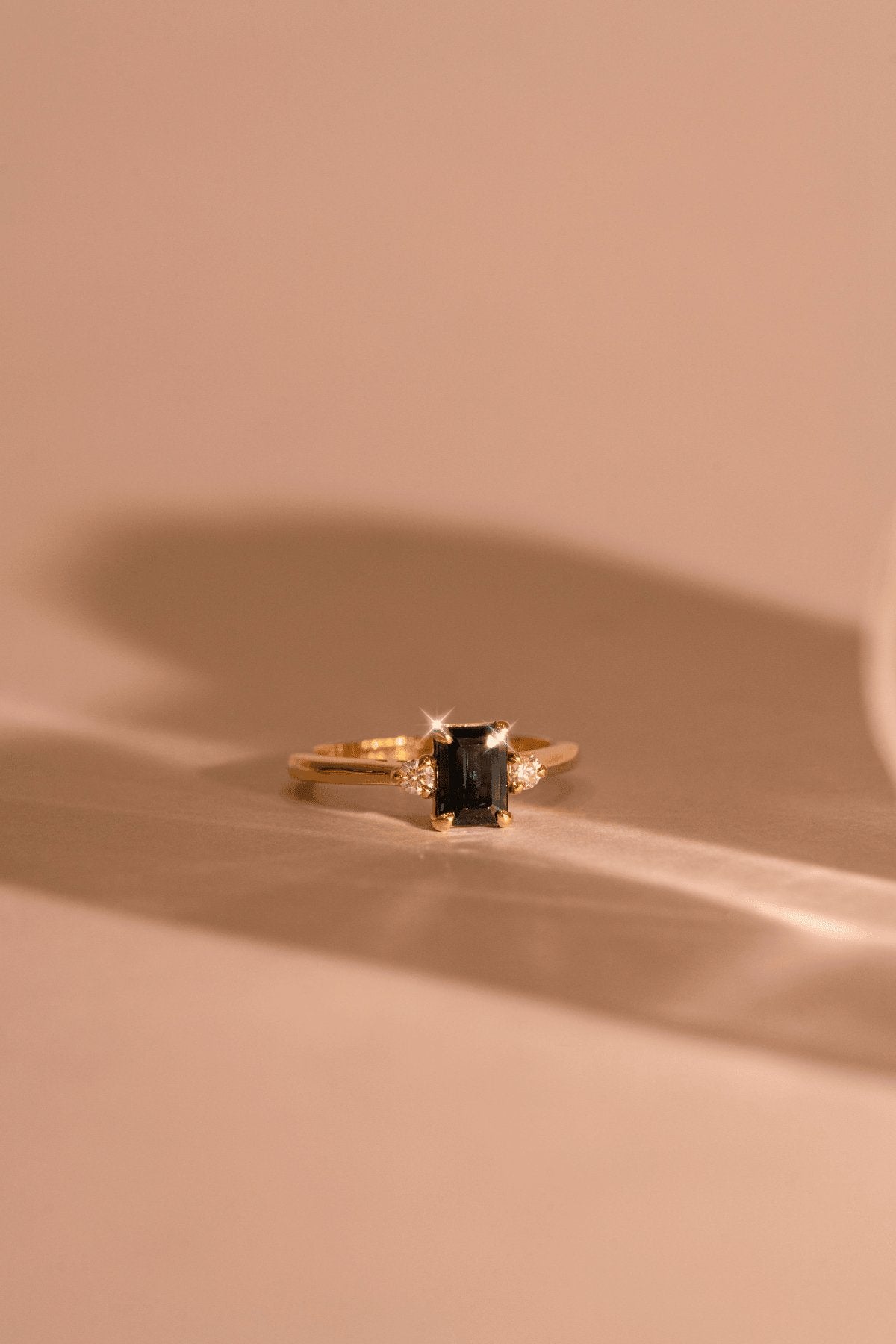 The Ada Ring with Emerald Cut Blue Sapphire design detail