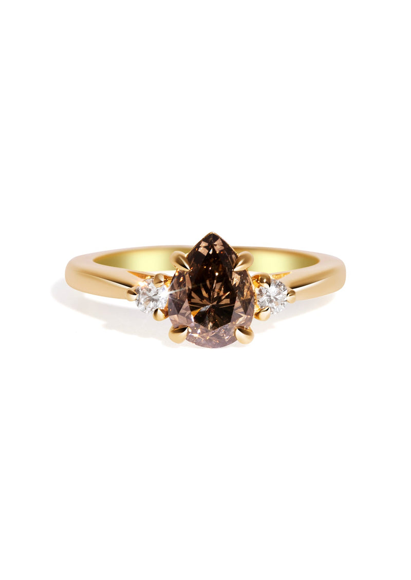 The Ada Ring with 1.71ct Pear Cognac Diamond & .13ct Round White Diamonds (TDW)