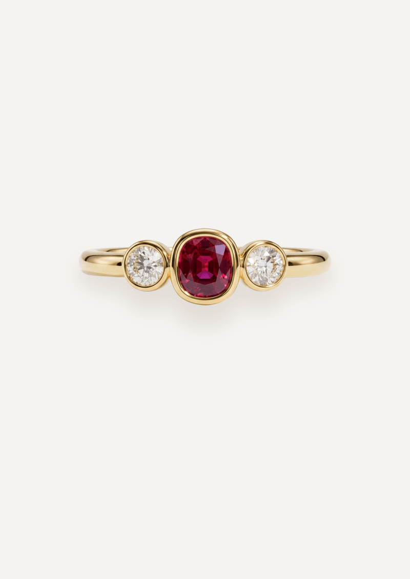 The Beatrice Ring with Oval Cut Ruby & Round Diamonds