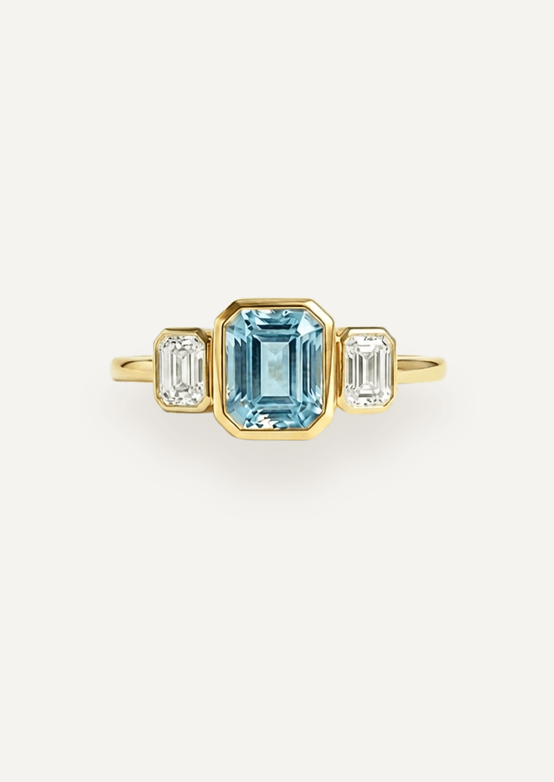 The Beatrice Ring with Emerald Cut Aquamarine