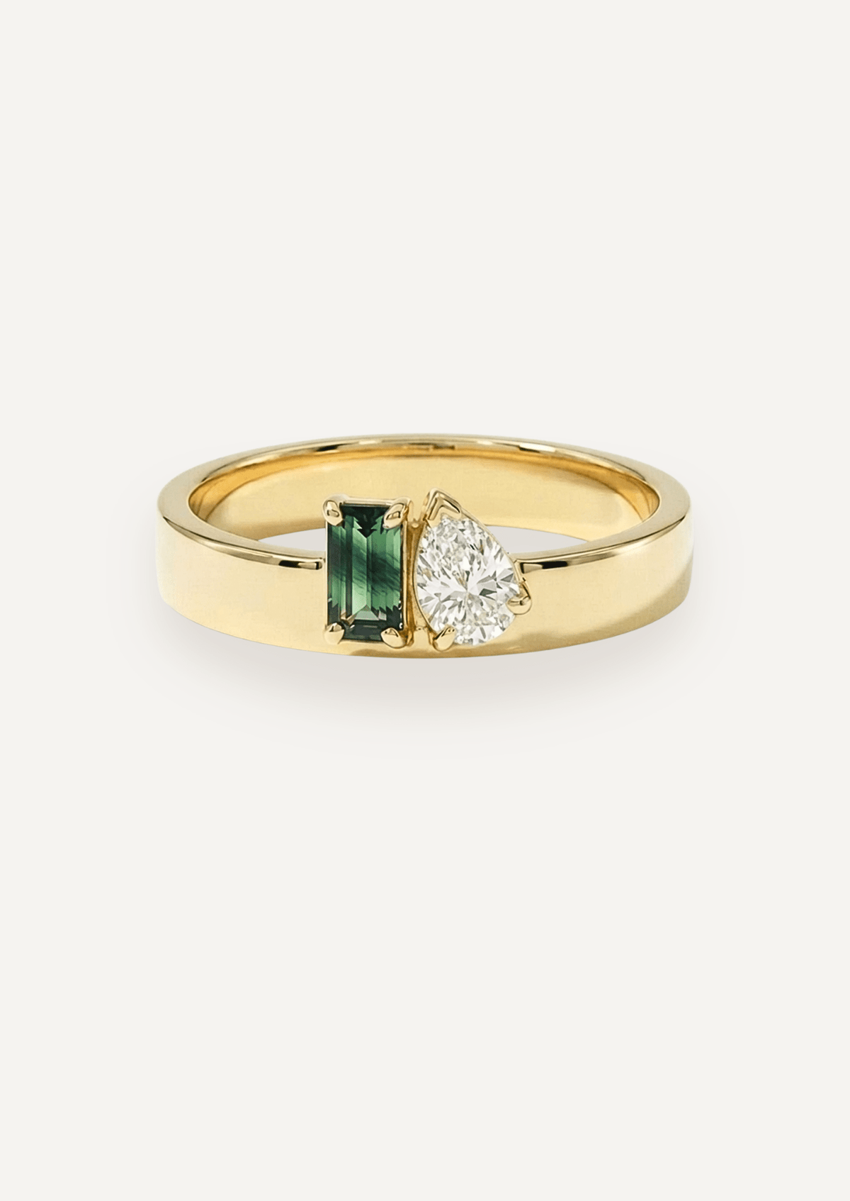 The Cleo Toi et Moi Ring with Emerald Cut Parti Sapphire and Pear Cut Diamond (0.69 TCW) - Molten Store