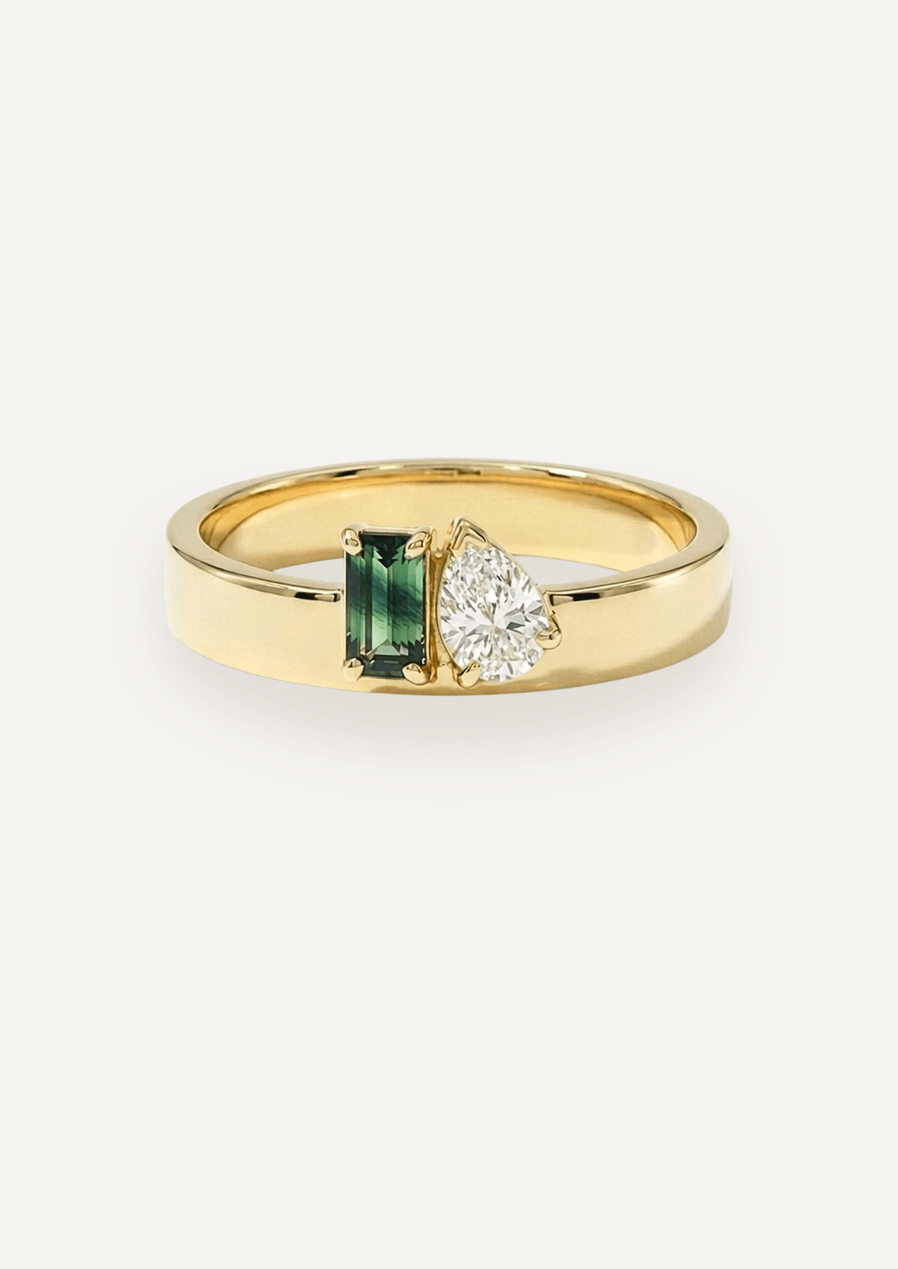 The Cleo Toi et Moi Ring with Emerald Cut Parti Sapphire and Pear Cut Diamond (0.69 TCW) - Molten Store