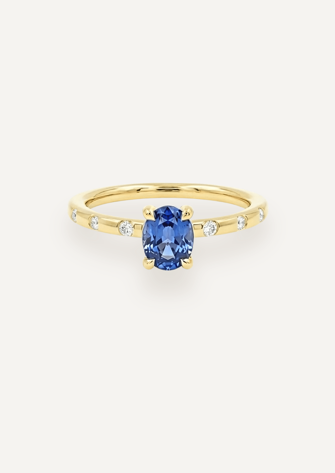 The Constance 18ct Yellow Gold Ring with 0.87ct Oval Cut Ceylon Sapphire & Hammer - Set Diamonds - Molten Store
