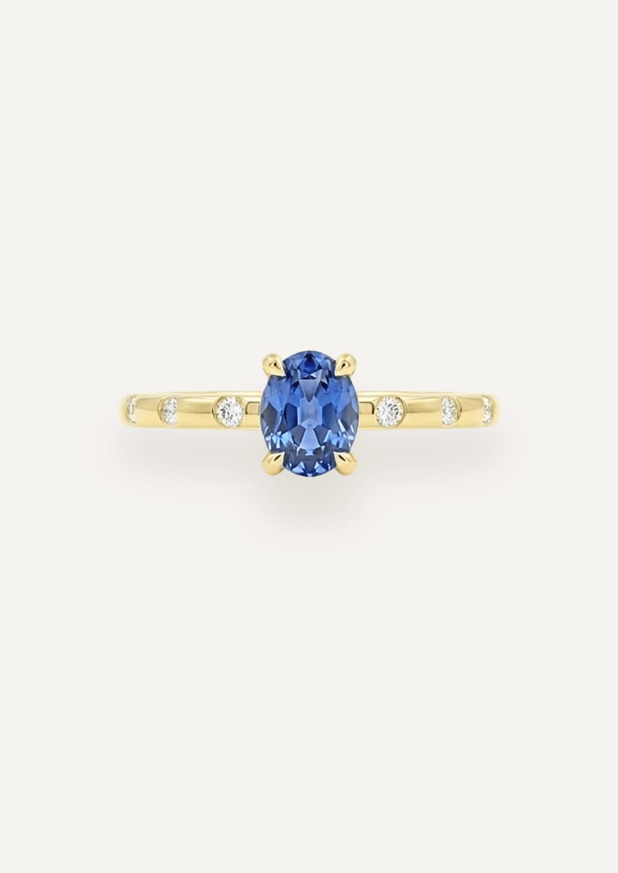 The Constance 18ct Yellow Gold Ring with 0.87ct Oval Cut Ceylon Sapphire & Hammer - Set Diamonds - Molten Store