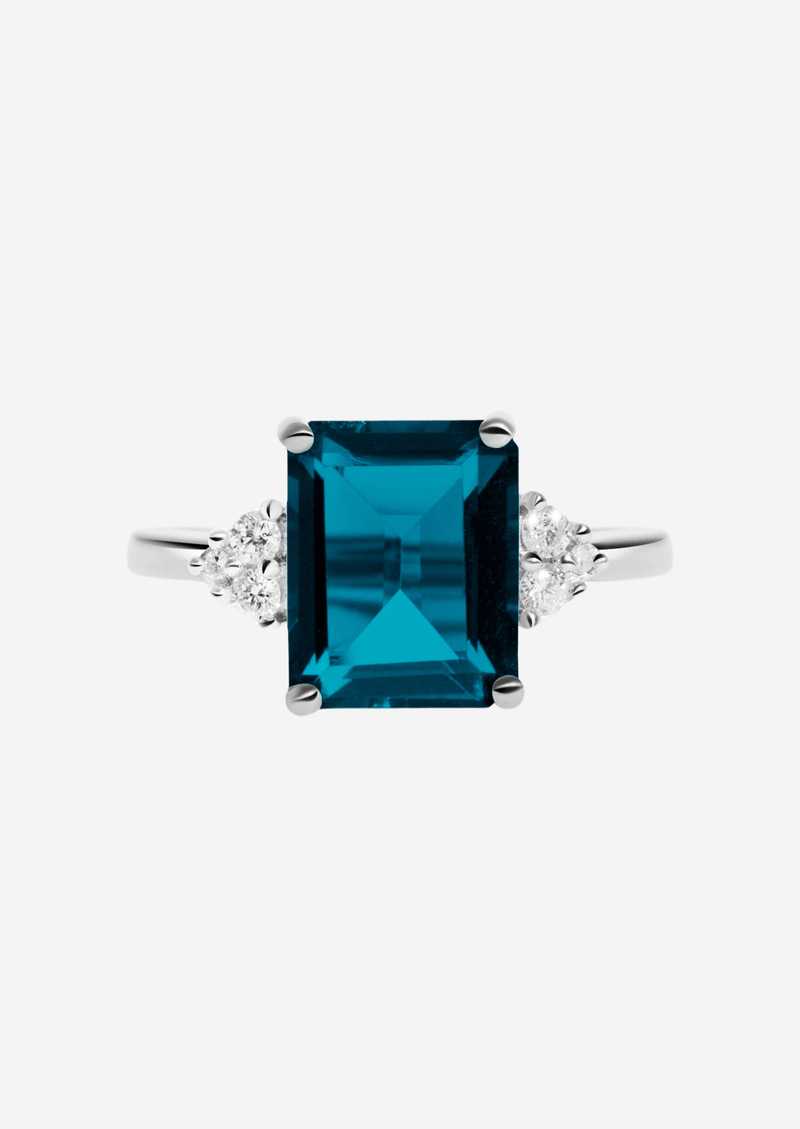 The Curator 9ct White Gold Ring with 3.08ct Emerald Cut London Blue Topaz