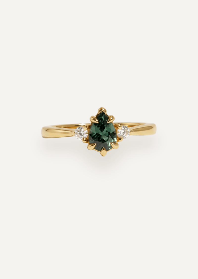 The Esme Ring with Pear Cut Green Sapphire & Round Diamonds
