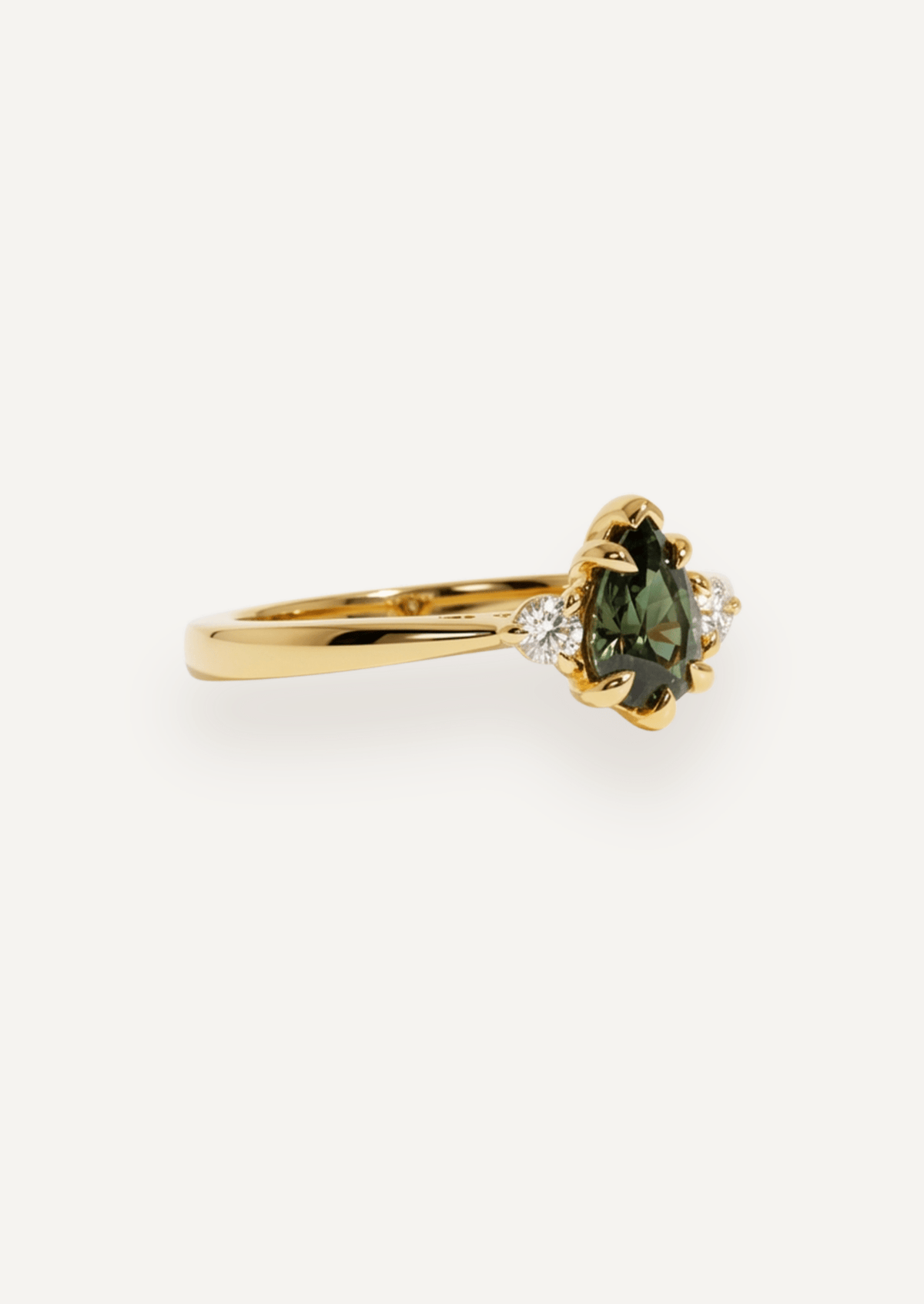 The Esme Ring with Pear Cut Green Sapphire & Round Diamonds design detail