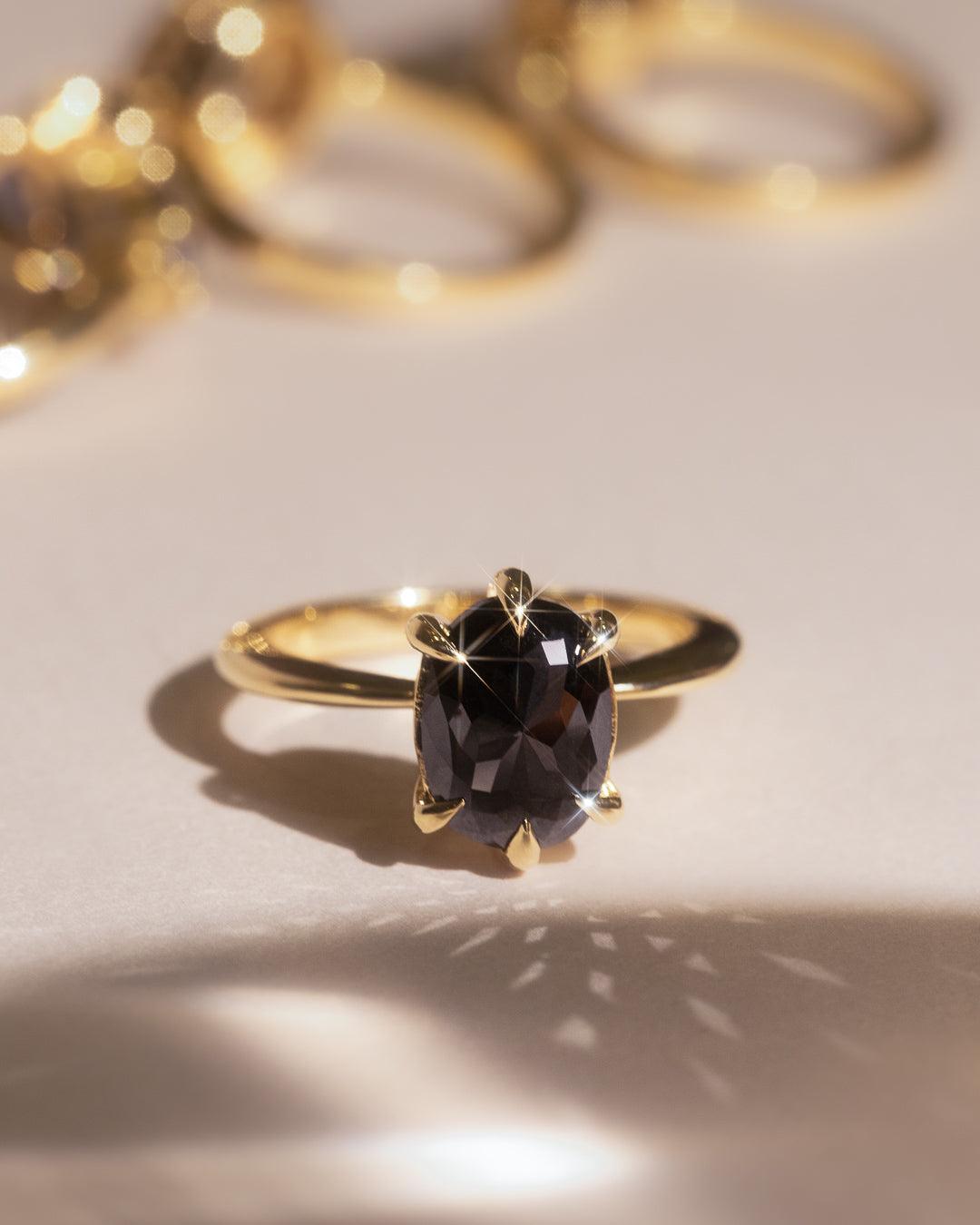 The Florence Ring with Oval Black Diamond design detail