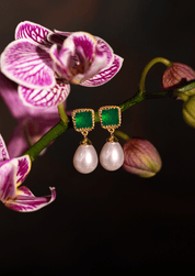 The Grazia Pearl & Green Onyx 18ct Gold Vermeil Drop Earrings - Molten Store