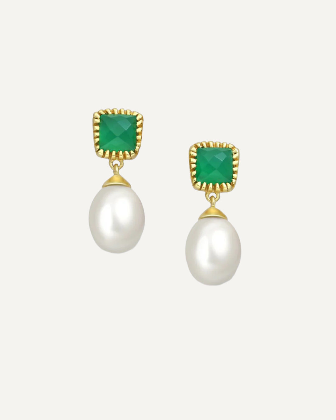 The Grazia Pearl & Green Onyx 18ct Gold Vermeil Drop Earrings - Molten Store