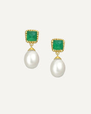 The Grazia Pearl & Green Onyx 18ct Gold Vermeil Drop Earrings - Molten Store