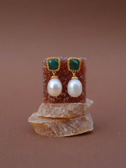 The Grazia Pearl & Green Onyx 18ct Gold Vermeil Drop Earrings - Molten Store