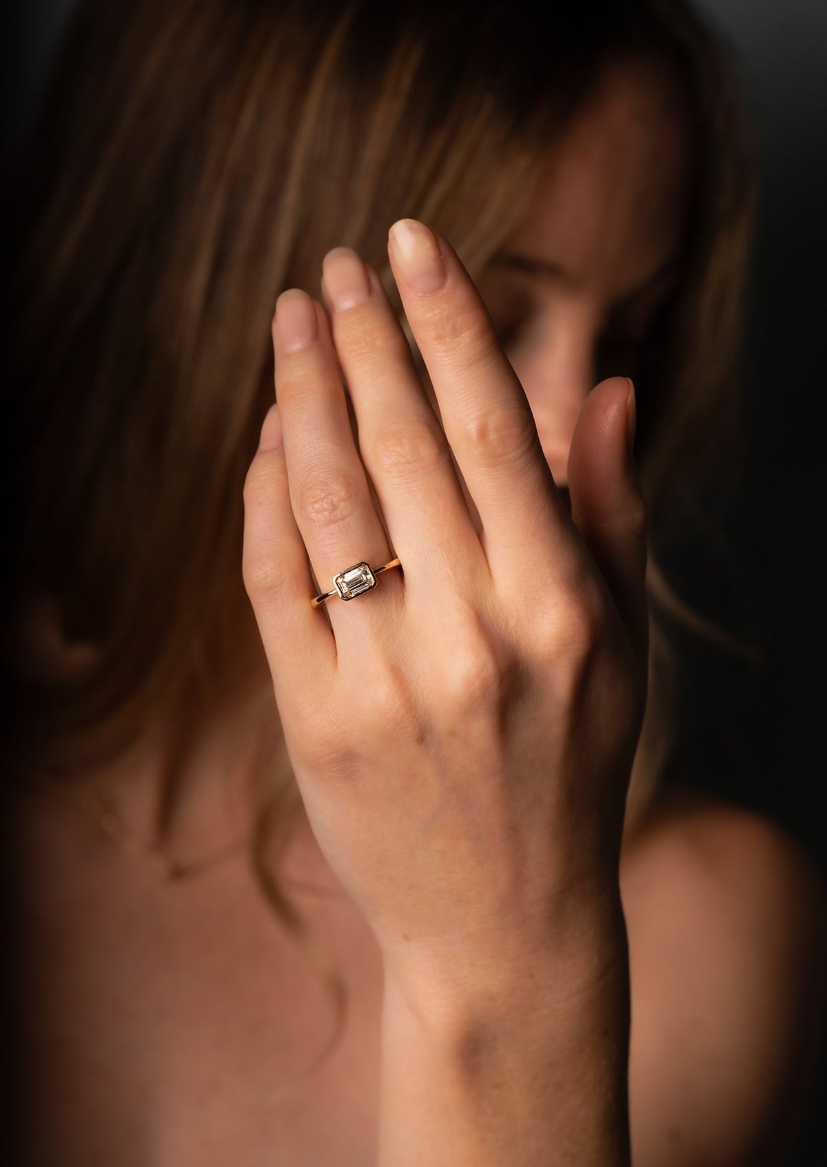 The Isabel Ring with Emerald Cut Diamond design detail