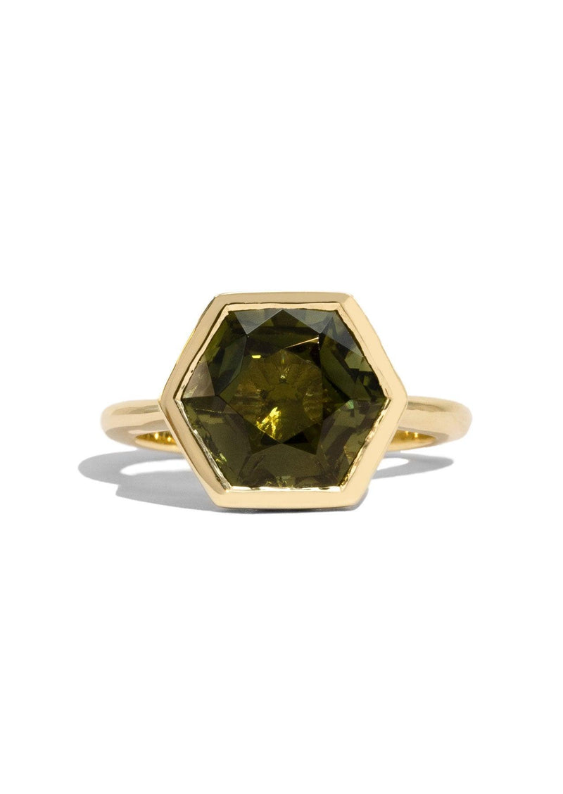 The Isabel 9ct Yellow Gold Ring with 4.51ct Hexagon Cut Green Tourmaline