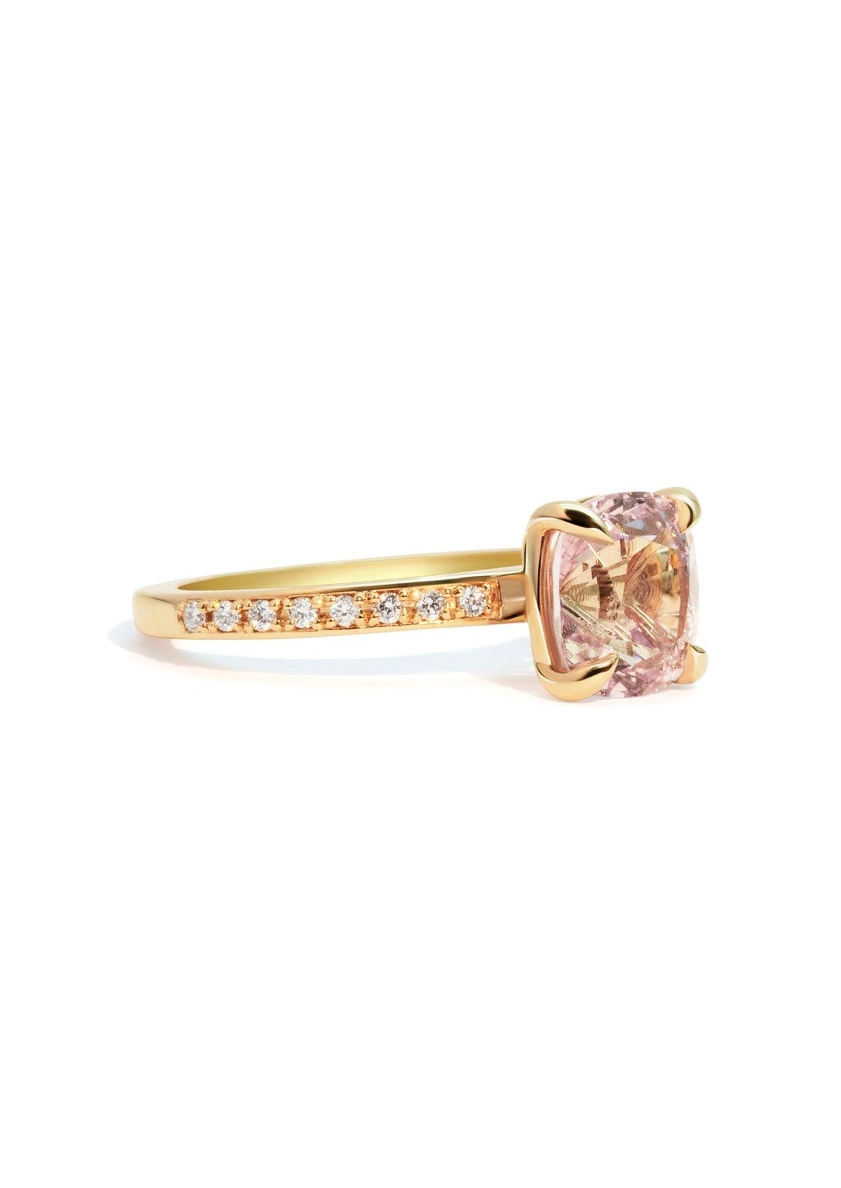 The Juliette Ring with Cushion Cut Purple Spinel design detail