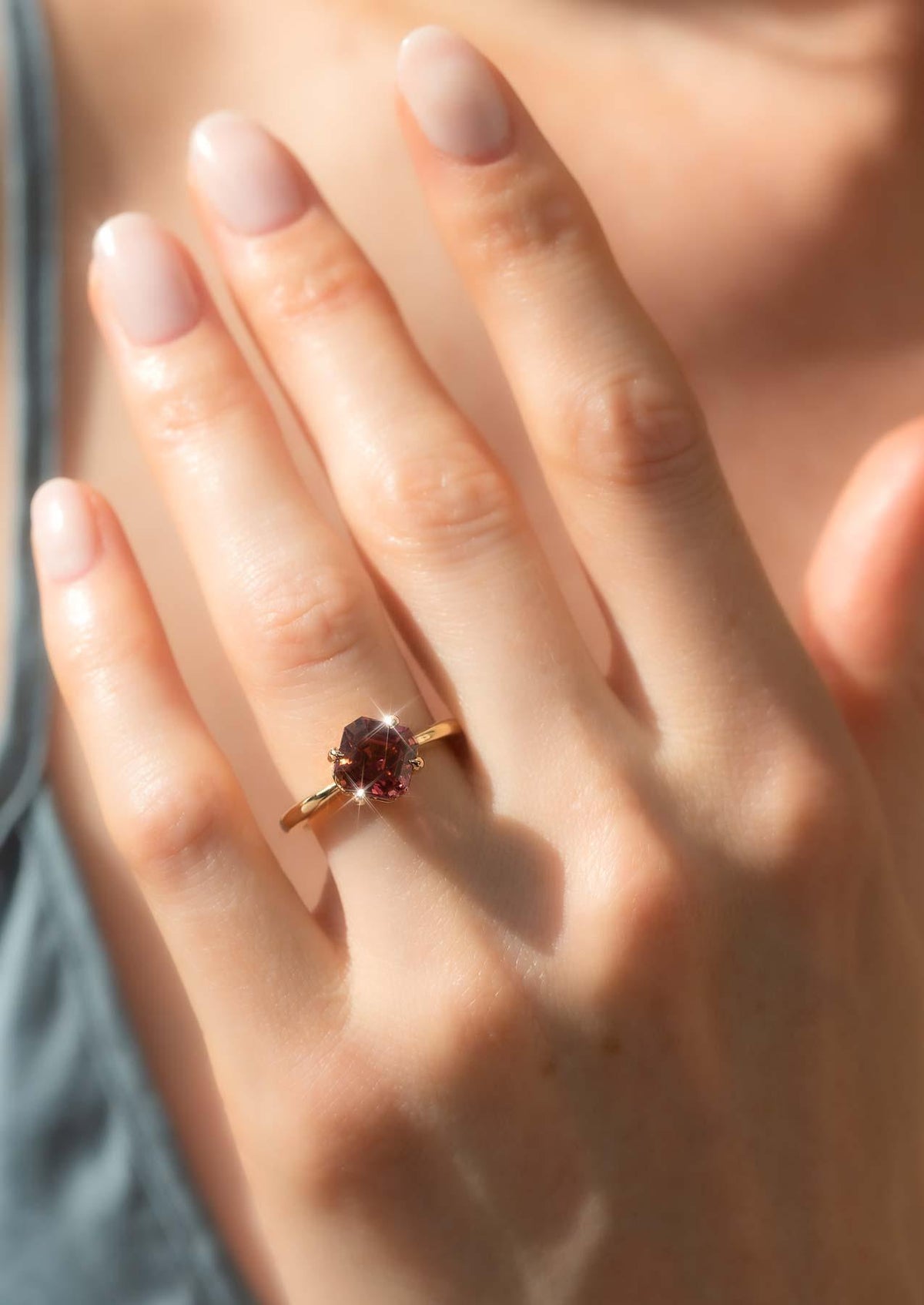 The June Ring with Asscher Cut Cherry Tourmaline design detail
