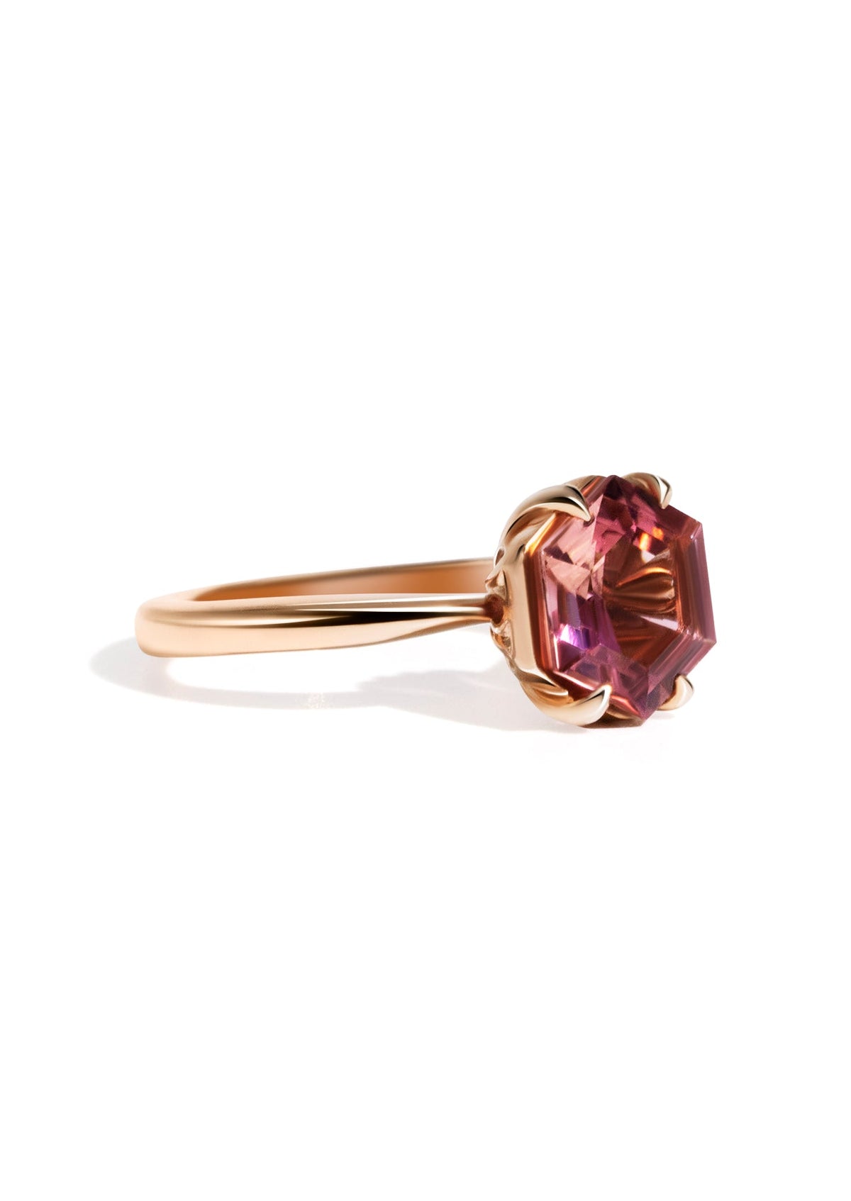 The June Ring with Hexagon Cut Cherry Tourmaline design detail