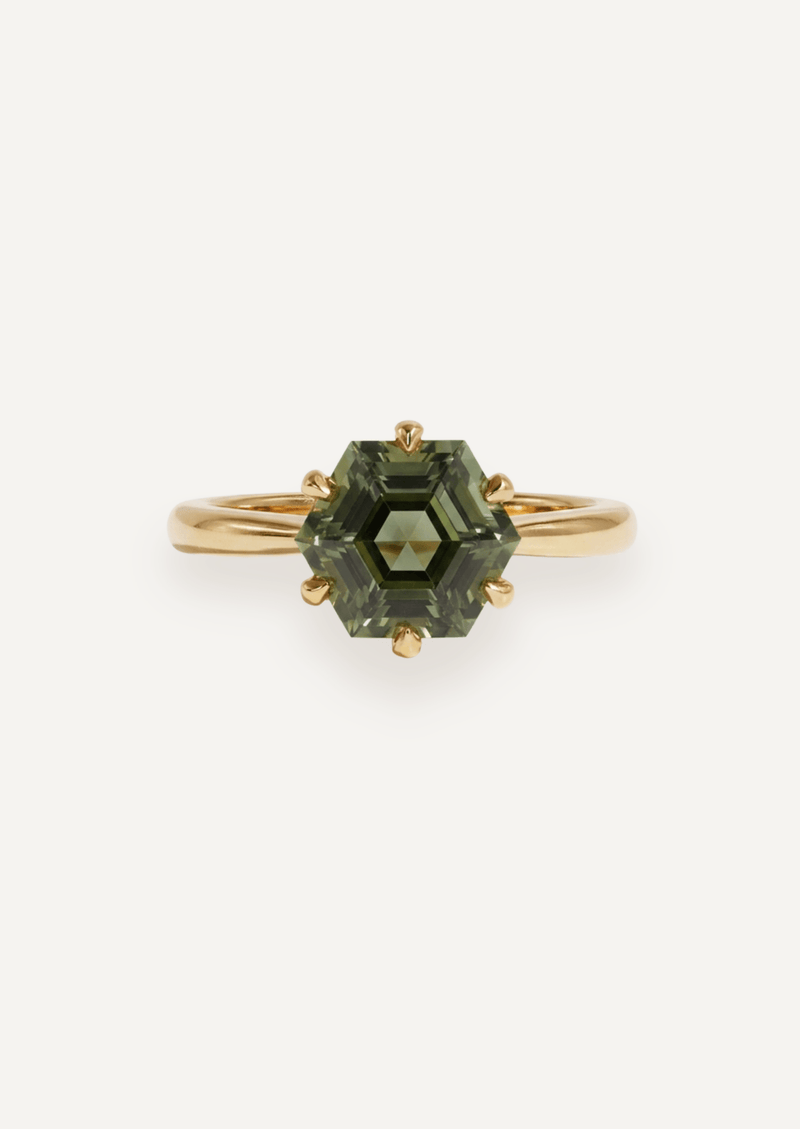 The June Ring with Hexagon Cut Green Tourmaline