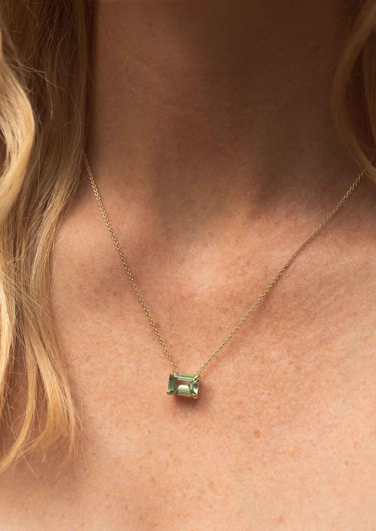 The Margot Necklace with Emerald Cut Green Tourmaline design detail