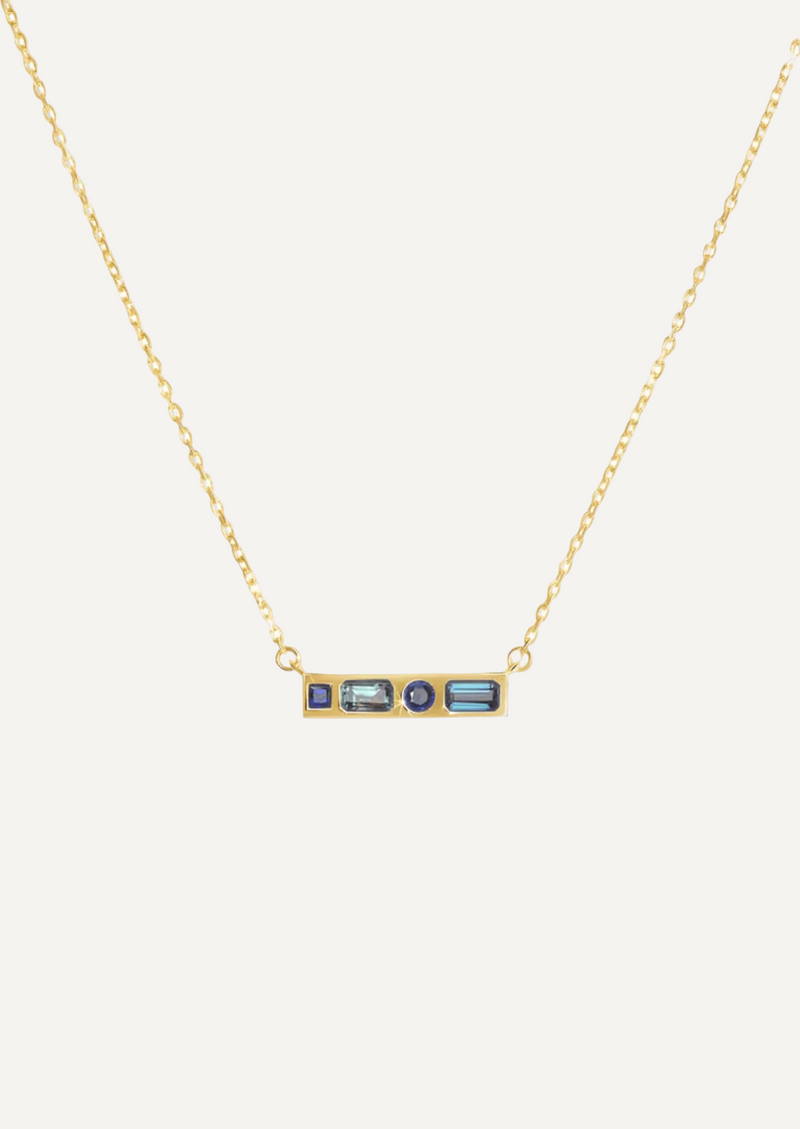 The Mosaic 18ct Yellow Gold Bar Necklace with Sapphire