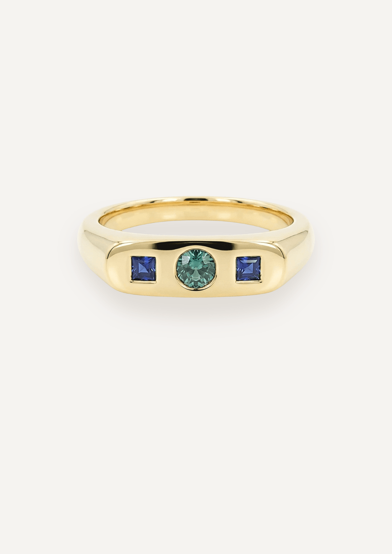 The Mosaic Yellow Gold Signet Ring with Sapphire