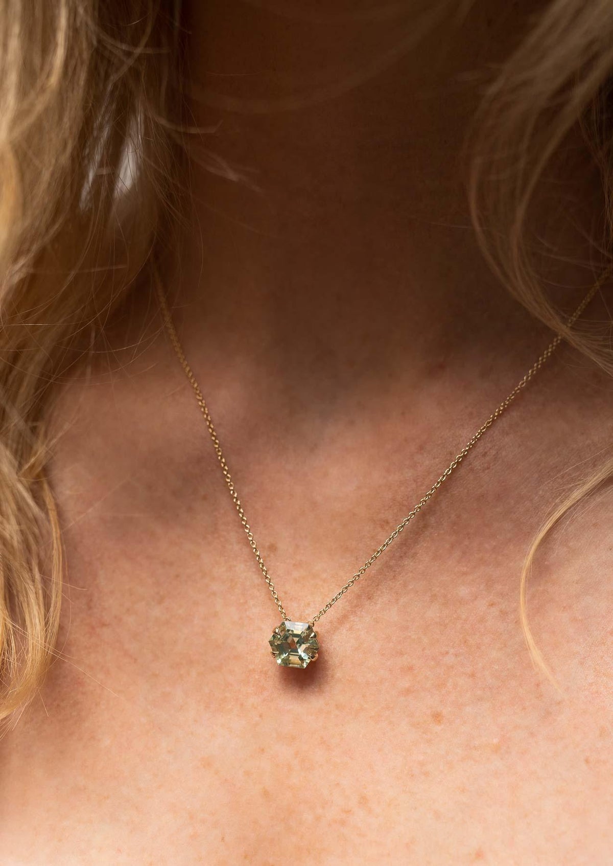 The Nattie Necklace with Hexagon Cut Green Tourmaline design detail