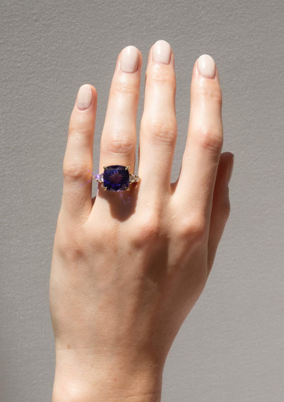 The Vera Ring with Cushion Cut Blue Tanzanite design detail