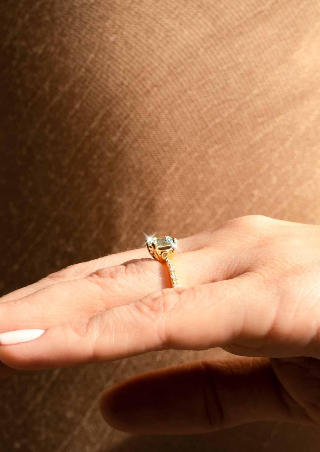 The Celine Ring with 0.85ct Emerald Aquamarine