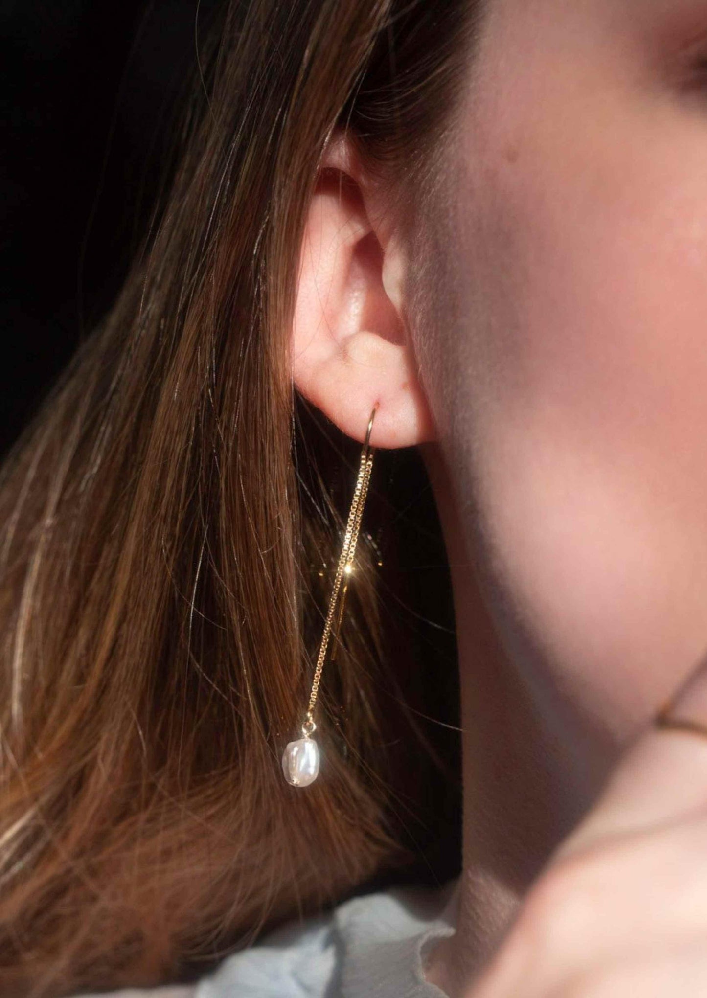 The Gold Pearl Sunlight Threader Earrings