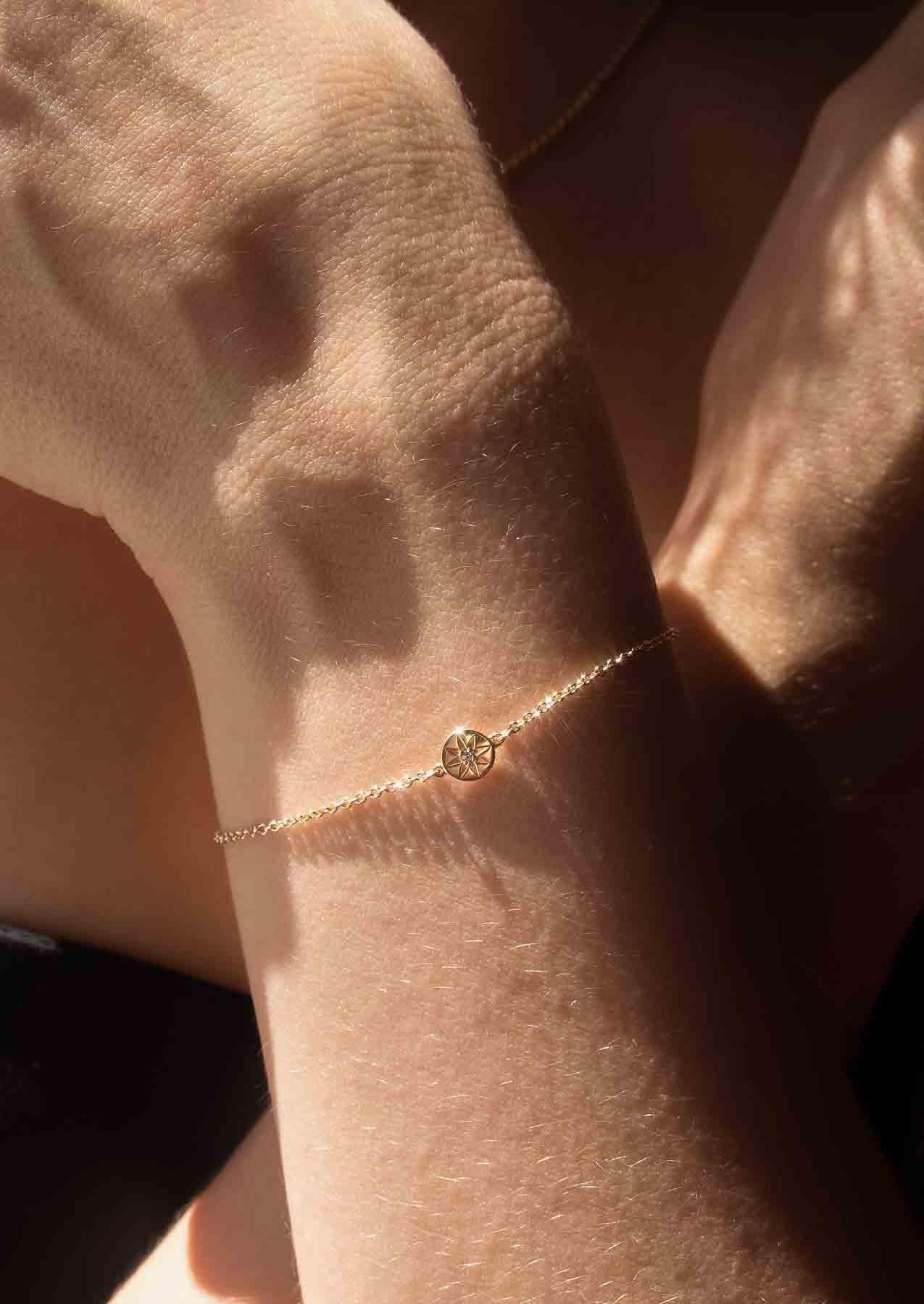 The Solid Gold Mini Diamond Compass Bracelet