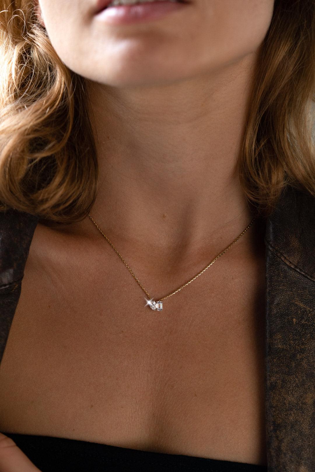 The Toi Et Moi Yellow Gold Cultured Diamond Necklace