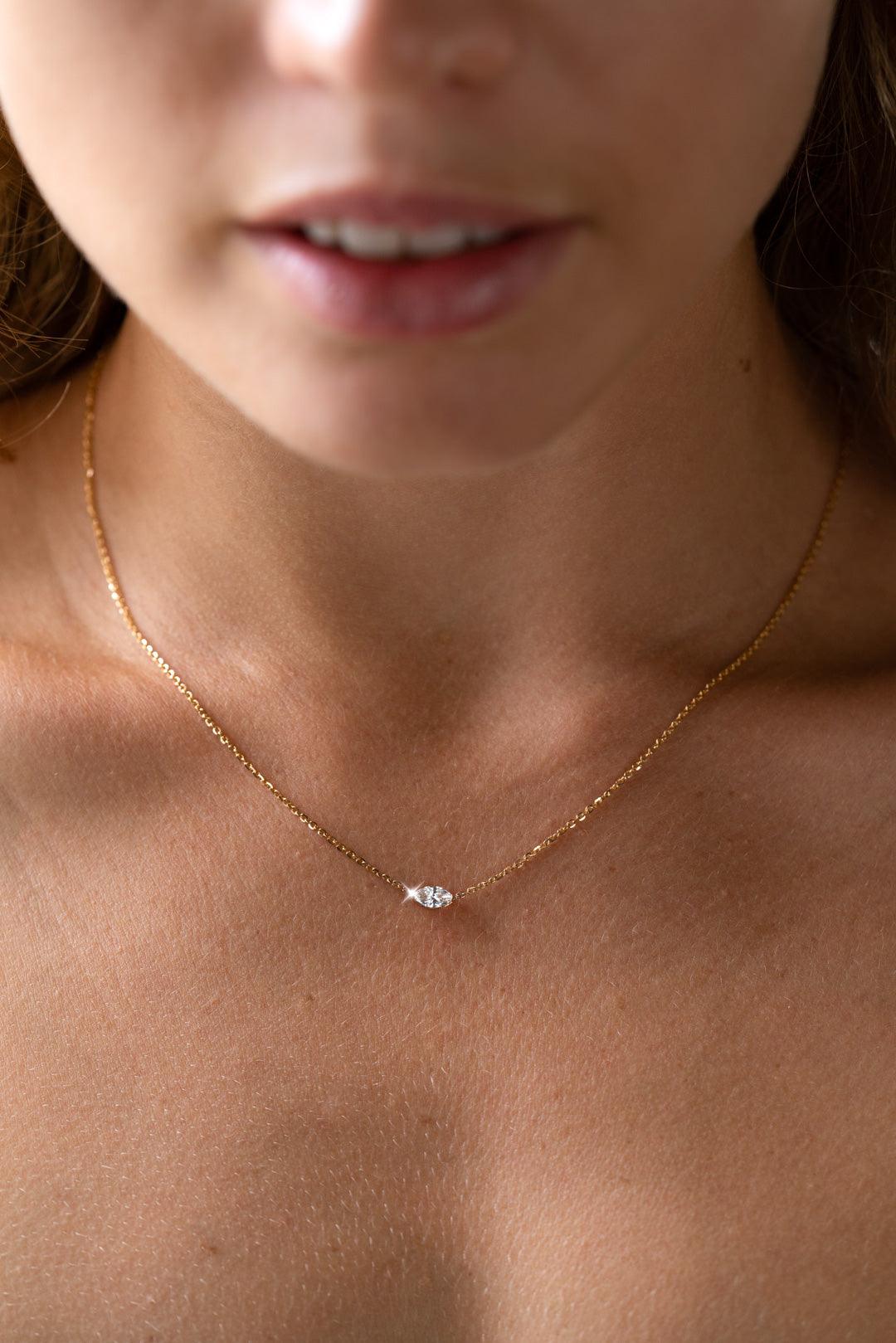 The Eve Yellow Gold 0.3ct Marquise Cultured Diamond Necklace