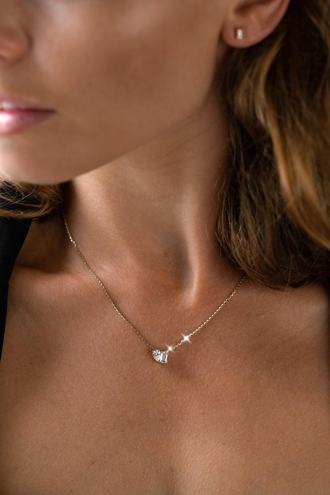 The Toi Et Moi Yellow Gold Cultured Diamond Necklace