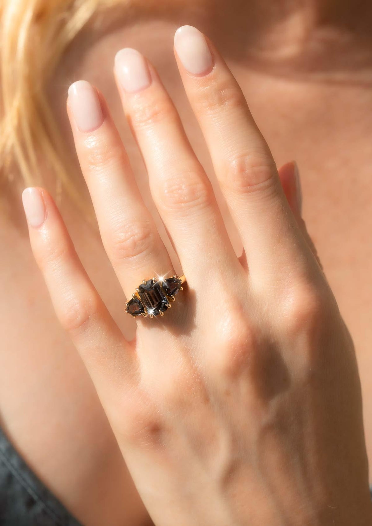 The Bette Ring with Emerald Cut Black Spinel design detail