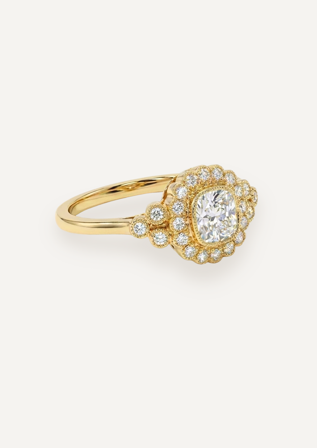 The Cosima Ring with Cushion Cut Diamond