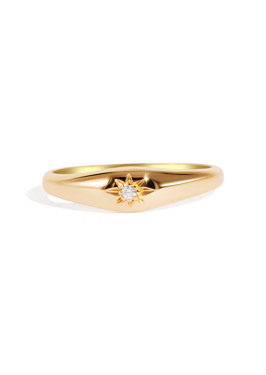 The Mini Compass Diamond 9ct Solid Gold Signet Ring