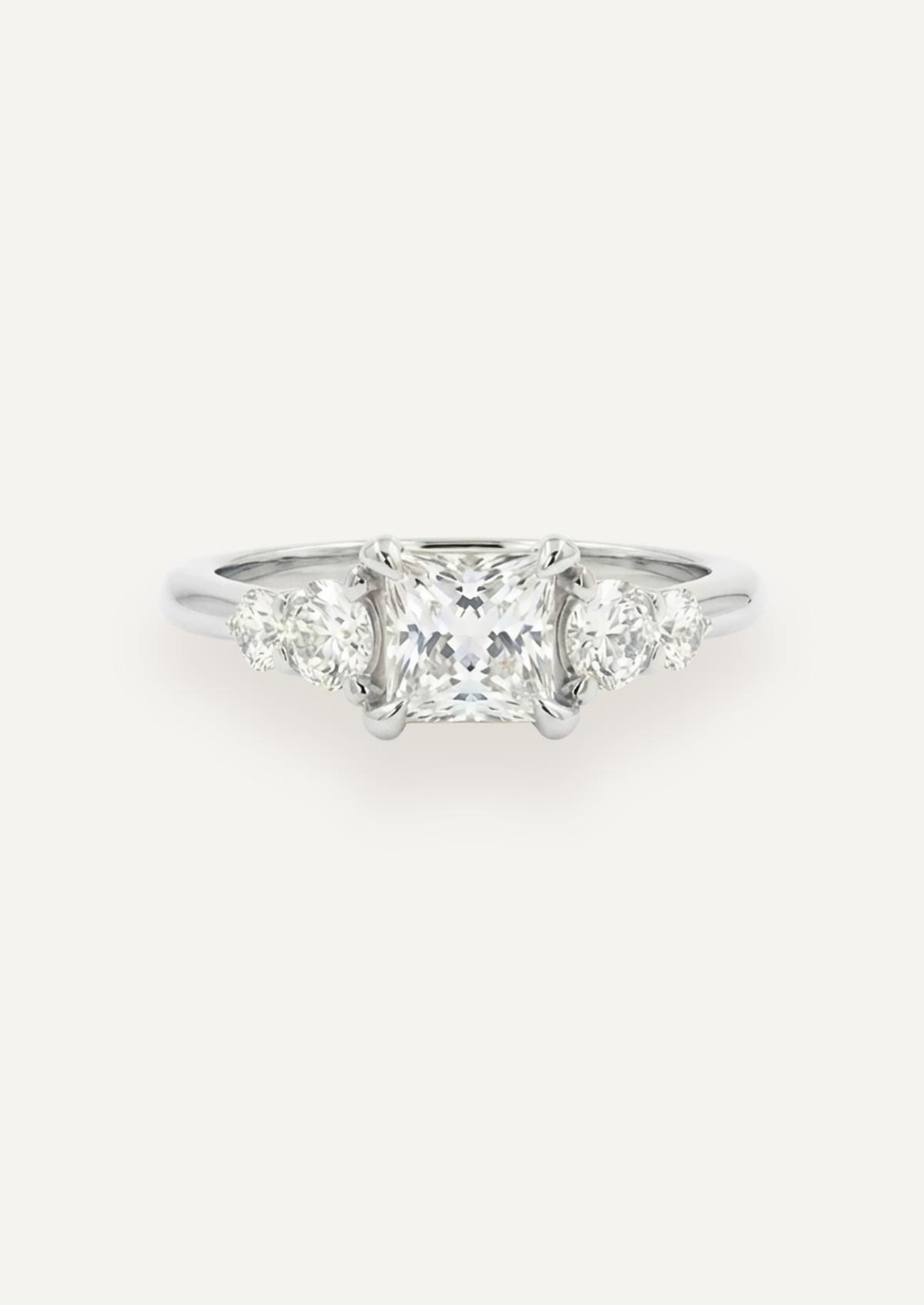 Front view of the Vera five-stone ring in white gold