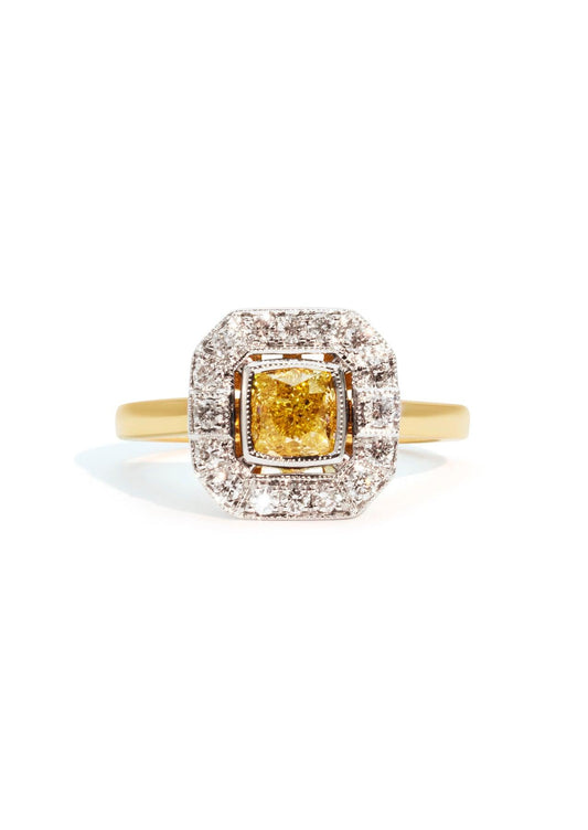 The Eleadora Ring with 1.33ct Cushion Yellow Diamond - Molten Store