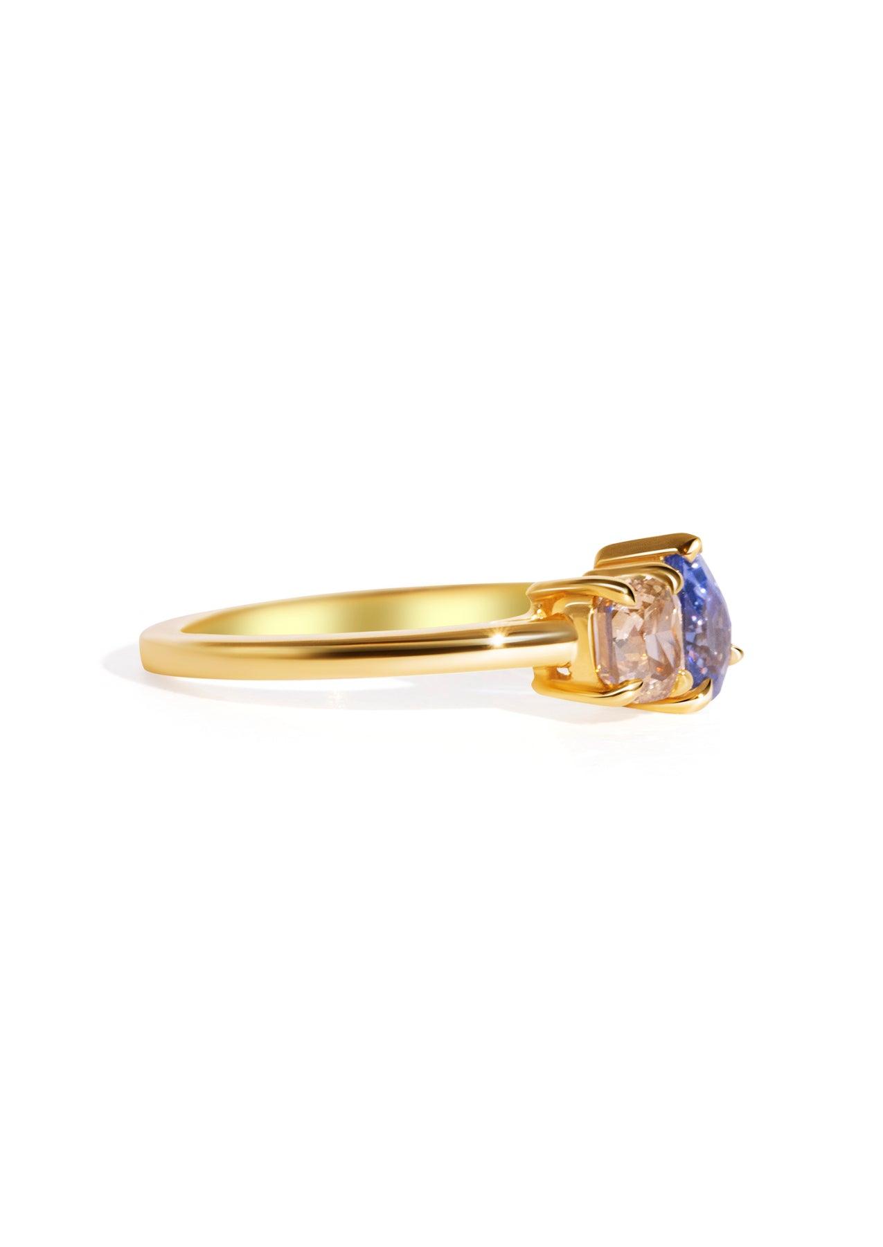 The Toi Et Moi Ring with 0.8ct Pear Ceylon Sapphire & 0.63ct Cushion Cognac Diamond - Molten Store