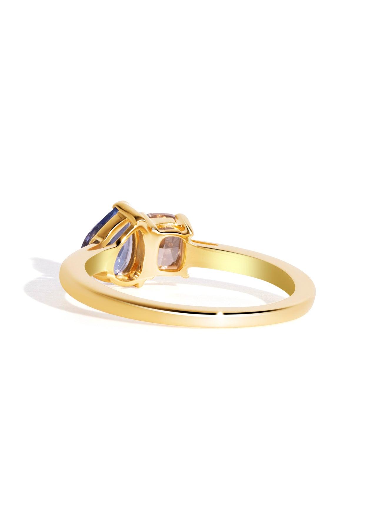 The Toi Et Moi Ring with 0.8ct Pear Ceylon Sapphire & 0.63ct Cushion Cognac Diamond - Molten Store