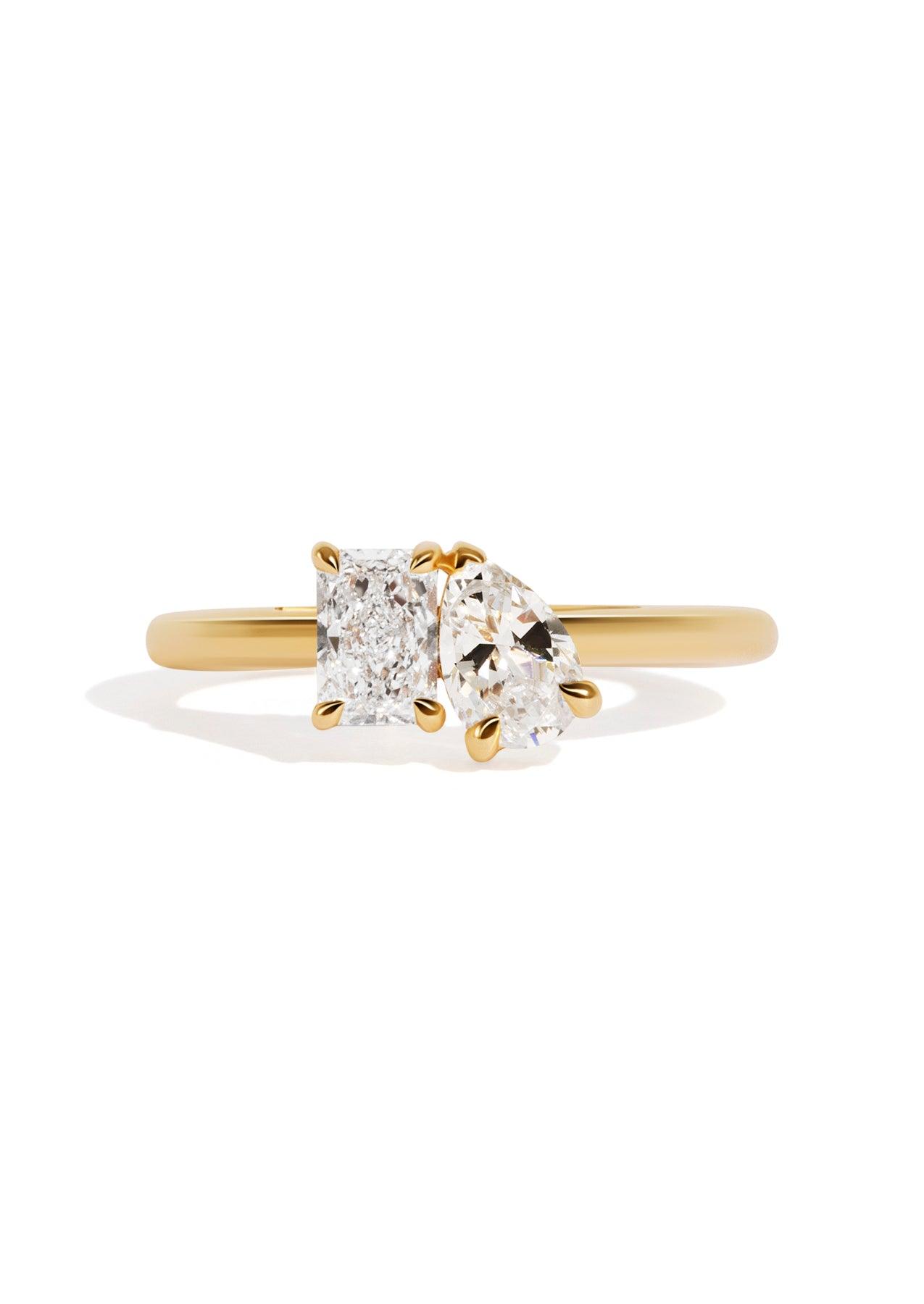 The Toi Et Moi 0.5ct Radiant and 0.5ct Pear Cultured Diamond Ring - Molten Store
