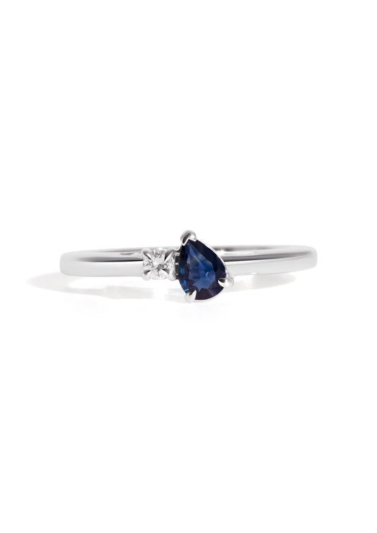 The Toi Et Moi Ring with 0.05ct Round Cultured Diamond & 0.35ct Pear Ceylon Sapphire