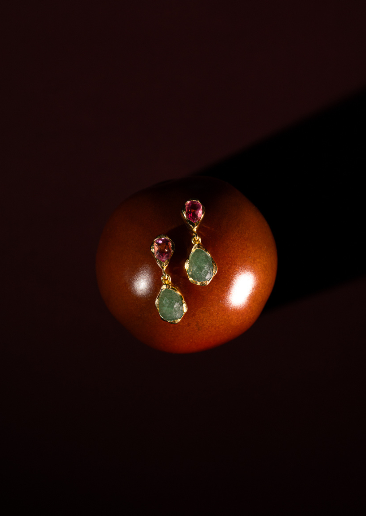 The Dolce Pink Tourmaline & Aventurine 18ct Gold Vermeil Drop Earrings