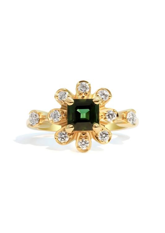 The Flora Ring with 1ct Princess Green Tourmaline