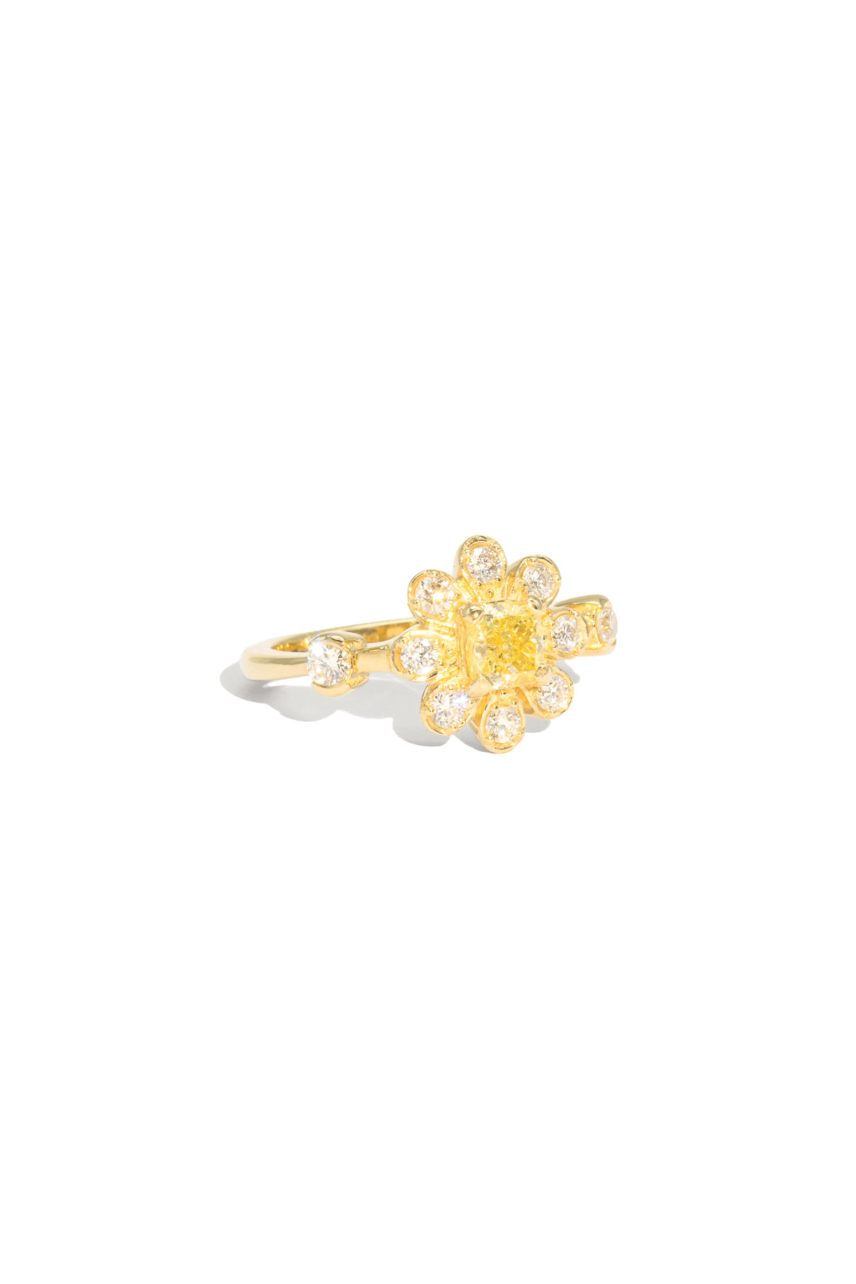 The Flora Ring with 1ct Cushion Yellow Diamond - Molten Store