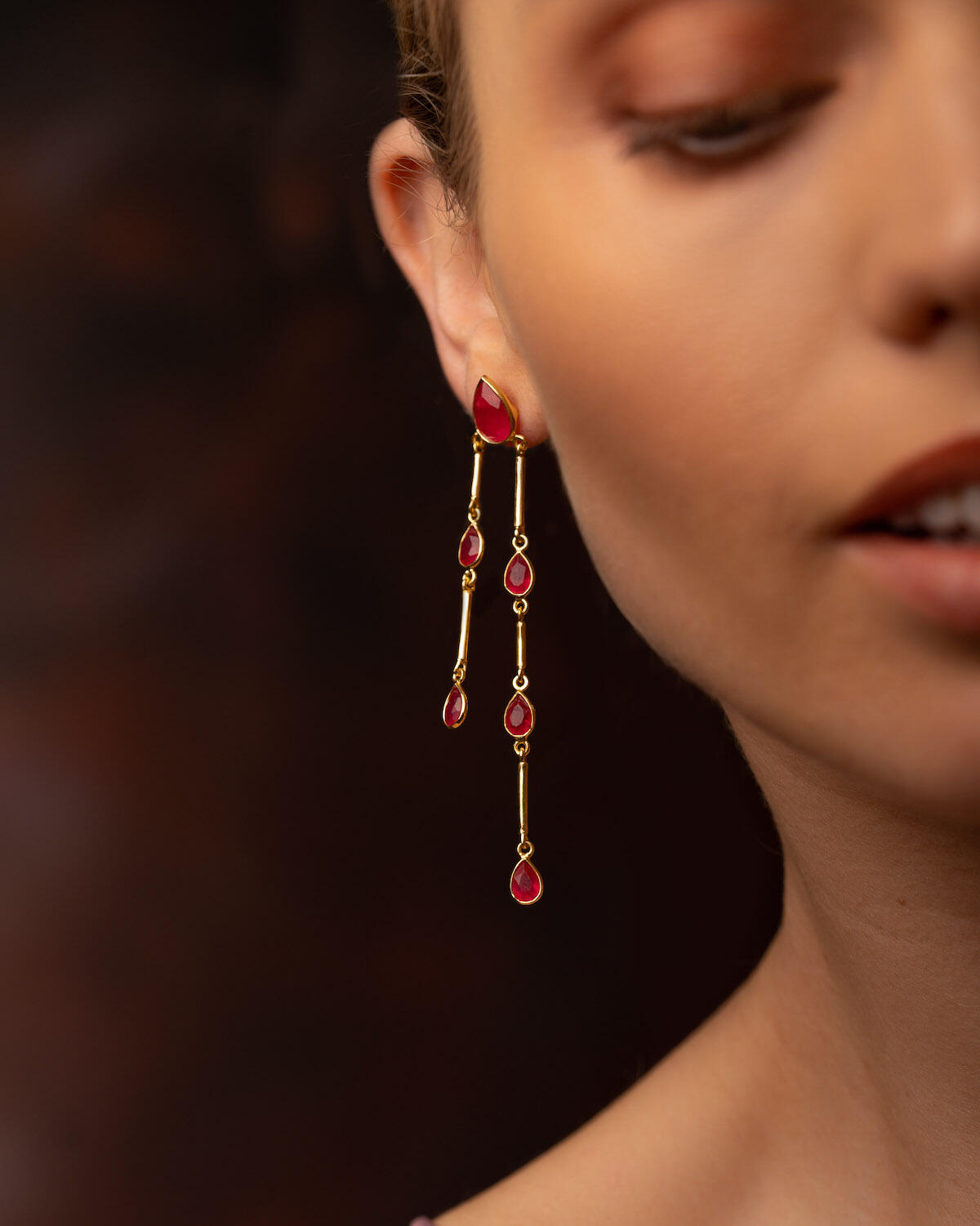 The Venus Pink Jade 18ct Gold Vermeil Drop Earrings