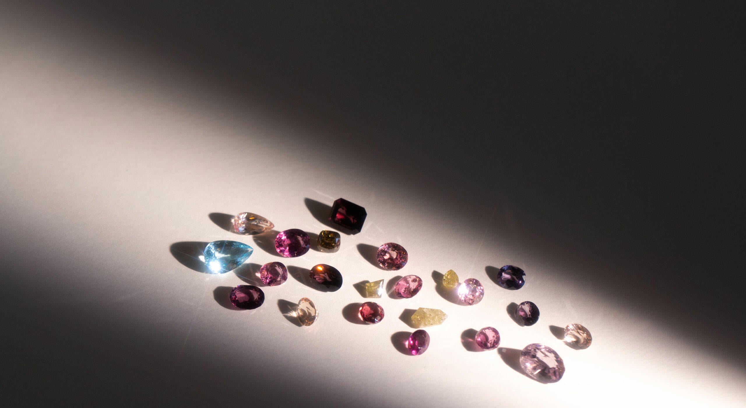 Multiple gemstones in a sun beam