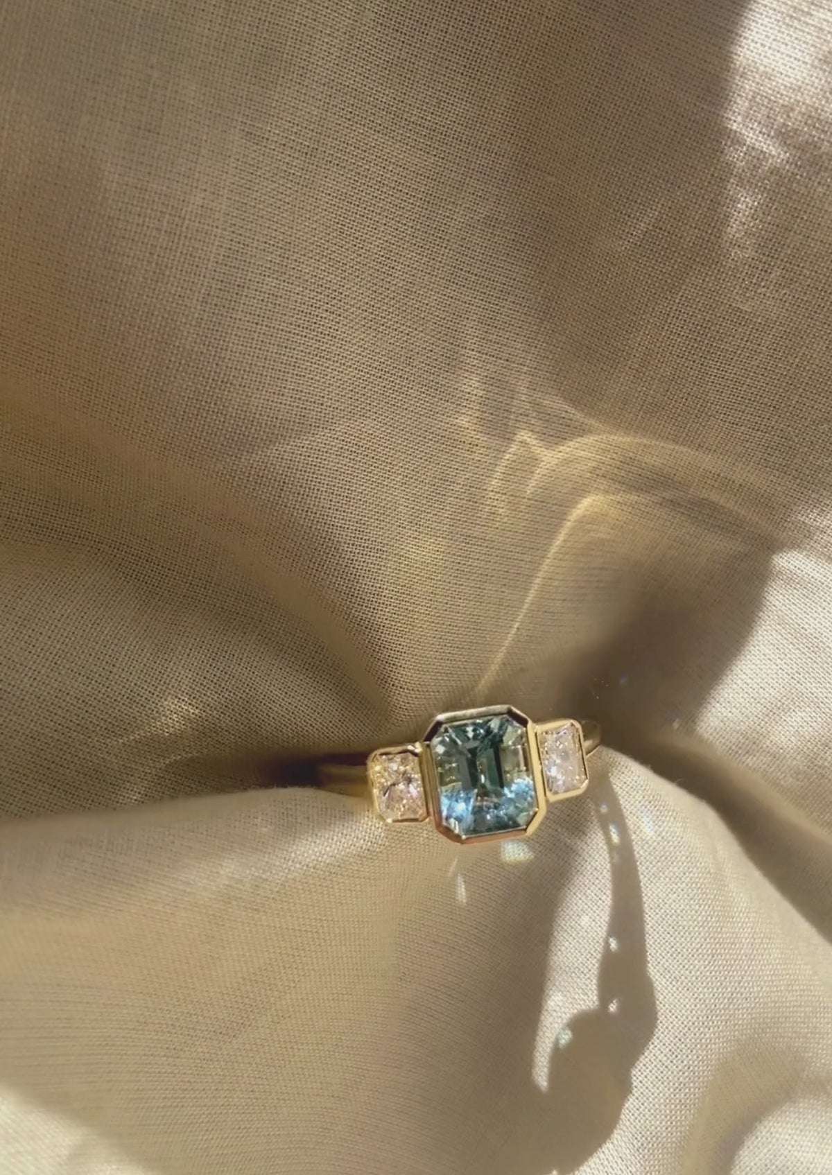 The Beatrice Ring with Emerald Cut Aquamarine