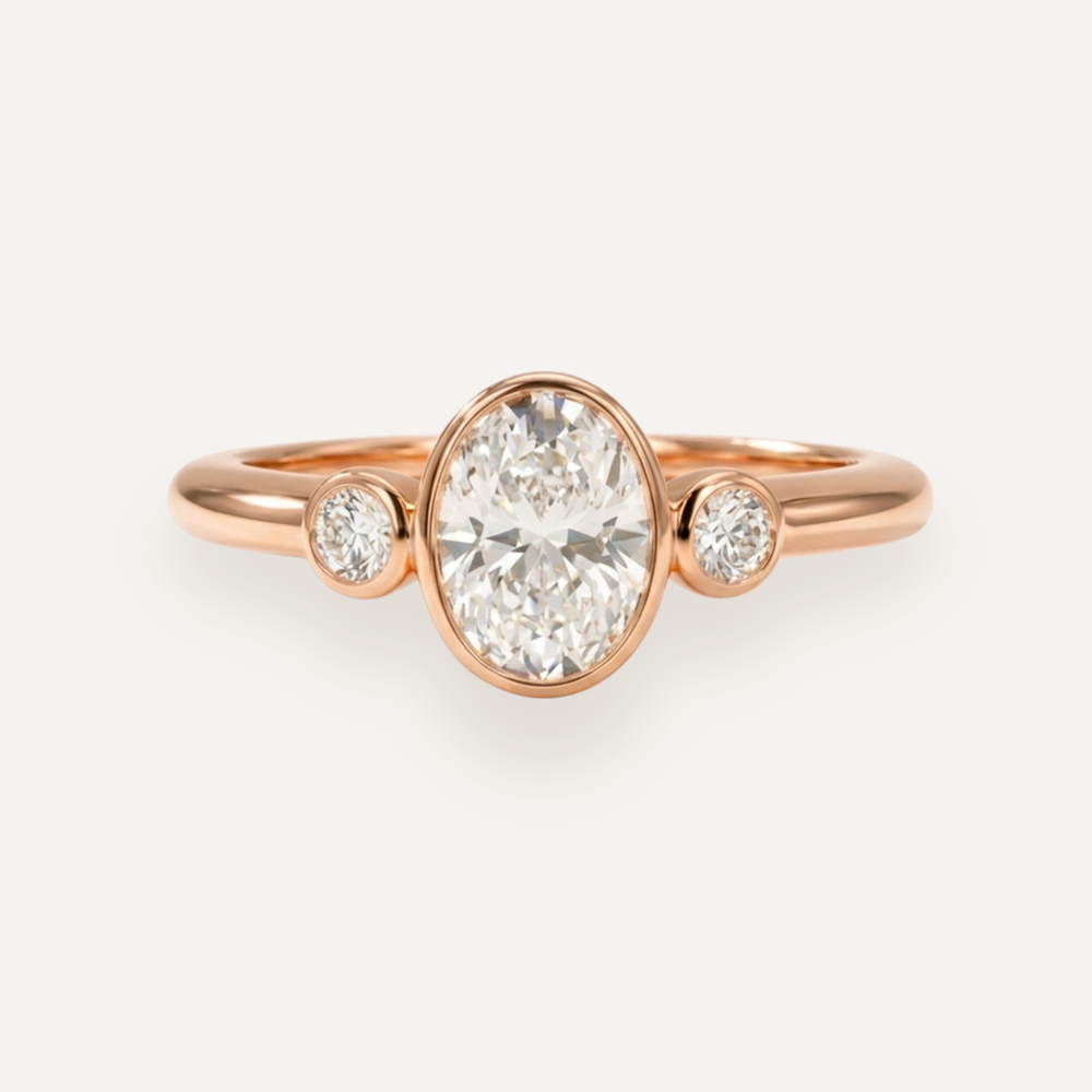 The Beatrice Three-Stone Ring in Rose gold
