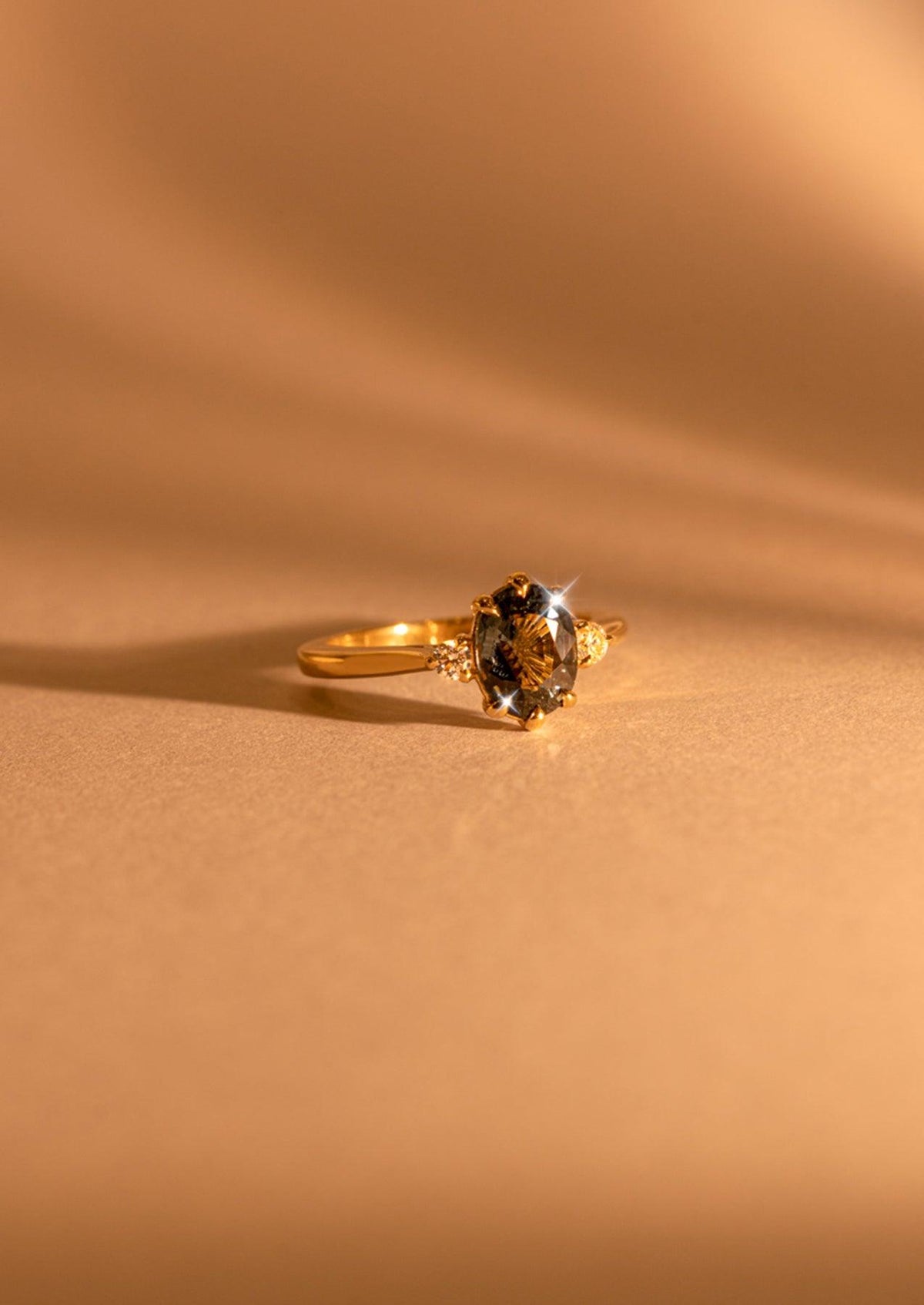 The Ada Ring with Oval Green Sapphire design detail